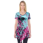 Colorful Splashes Grunge, Abstract Art Short Sleeve Tunic 