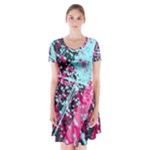 Colorful Splashes Grunge, Abstract Art Short Sleeve V-neck Flare Dress