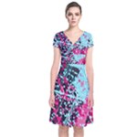 Colorful Splashes Grunge, Abstract Art Short Sleeve Front Wrap Dress