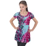 Colorful Splashes Grunge, Abstract Art Puff Sleeve Tunic Top