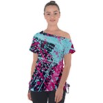 Colorful Splashes Grunge, Abstract Art Off Shoulder Tie-Up T-Shirt