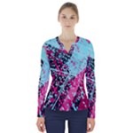 Colorful Splashes Grunge, Abstract Art V-Neck Long Sleeve Top