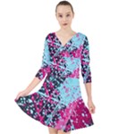 Colorful Splashes Grunge, Abstract Art Quarter Sleeve Front Wrap Dress