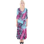 Colorful Splashes Grunge, Abstract Art Quarter Sleeve Wrap Maxi Dress