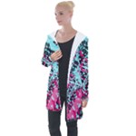 Colorful Splashes Grunge, Abstract Art Longline Hooded Cardigan