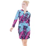 Colorful Splashes Grunge, Abstract Art Button Long Sleeve Dress