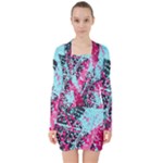 Colorful Splashes Grunge, Abstract Art V-neck Bodycon Long Sleeve Dress