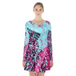 Colorful Splashes Grunge, Abstract Art Long Sleeve Velvet V-neck Dress