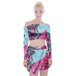 Colorful Splashes Grunge, Abstract Art Off Shoulder Top with Mini Skirt Set