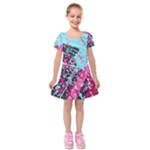 Colorful Splashes Grunge, Abstract Art Kids  Short Sleeve Velvet Dress