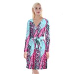 Colorful Splashes Grunge, Abstract Art Long Sleeve Velvet Front Wrap Dress