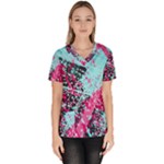 Colorful Splashes Grunge, Abstract Art Women s V-Neck Scrub Top