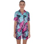 Colorful Splashes Grunge, Abstract Art Satin Short Sleeve Pajamas Set