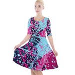 Colorful Splashes Grunge, Abstract Art Quarter Sleeve A-Line Dress With Pockets