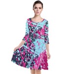 Colorful Splashes Grunge, Abstract Art Quarter Sleeve Waist Band Dress