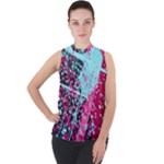 Colorful Splashes Grunge, Abstract Art Mock Neck Chiffon Sleeveless Top