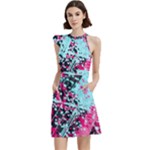 Colorful Splashes Grunge, Abstract Art Cocktail Party Halter Sleeveless Dress With Pockets