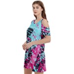 Colorful Splashes Grunge, Abstract Art Women s Cold Shoulder Round Neck Mini Dress