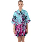 Colorful Splashes Grunge, Abstract Art Half Sleeve Satin Kimono 