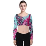 Colorful Splashes Grunge, Abstract Art Velvet Long Sleeve Crop Top