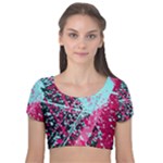 Colorful Splashes Grunge, Abstract Art Velvet Short Sleeve Crop Top 