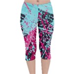 Colorful Splashes Grunge, Abstract Art Velvet Capri Leggings 