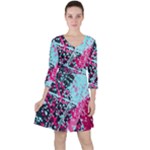 Colorful Splashes Grunge, Abstract Art Quarter Sleeve Ruffle Waist Dress