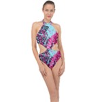 Colorful Splashes Grunge, Abstract Art Halter Side Cut Swimsuit