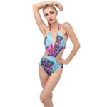 Colorful Splashes Grunge, Abstract Art Plunging Cut Out Swimsuit