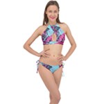 Colorful Splashes Grunge, Abstract Art Cross Front Halter Bikini Set