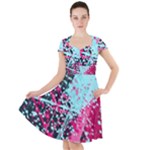 Colorful Splashes Grunge, Abstract Art Cap Sleeve Midi Dress