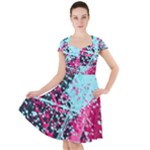 Colorful Splashes Grunge, Abstract Art Cap Sleeve Midi Dress With Pockets