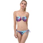 Colorful Splashes Grunge, Abstract Art Twist Bandeau Bikini Set