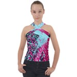 Colorful Splashes Grunge, Abstract Art Cross Neck Velour Top