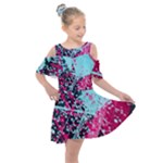 Colorful Splashes Grunge, Abstract Art Kids  Shoulder Cutout Chiffon Dress