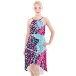 Colorful Splashes Grunge, Abstract Art High-Low Halter Chiffon Dress 