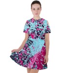 Colorful Splashes Grunge, Abstract Art Short Sleeve Shoulder Cut Out Dress 