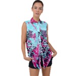 Colorful Splashes Grunge, Abstract Art Sleeveless Chiffon Button Shirt