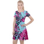 Colorful Splashes Grunge, Abstract Art Cap Sleeve Velour Dress 