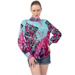 Colorful Splashes Grunge, Abstract Art High Neck Long Sleeve Chiffon Top