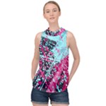 Colorful Splashes Grunge, Abstract Art High Neck Satin Top