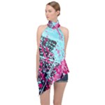 Colorful Splashes Grunge, Abstract Art Halter Asymmetric Satin Top