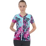 Colorful Splashes Grunge, Abstract Art Short Sleeve Zip Up Jacket