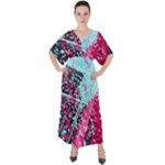 Colorful Splashes Grunge, Abstract Art V-Neck Boho Style Maxi Dress