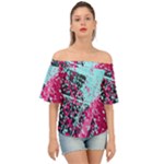 Colorful Splashes Grunge, Abstract Art Off Shoulder Short Sleeve Top