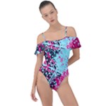 Colorful Splashes Grunge, Abstract Art Frill Detail One Piece Swimsuit