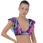 Colorful Splashes Grunge, Abstract Art Plunge Frill Sleeve Bikini Top