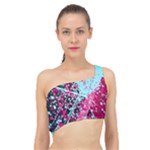 Colorful Splashes Grunge, Abstract Art Spliced Up Bikini Top 