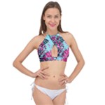 Colorful Splashes Grunge, Abstract Art Cross Front Halter Bikini Top