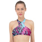 Colorful Splashes Grunge, Abstract Art High Neck Bikini Top